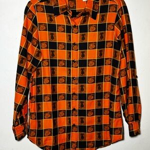 Vintage Collections ETC Halloween Shirt Women's Orange/Black Pumpkin Cat Size M